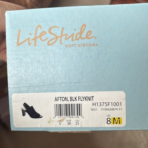 Brand New Life Stride Flex Black Fabric Stretch Fly Knit Slingback Heels Sandals - Picture 13 of 14